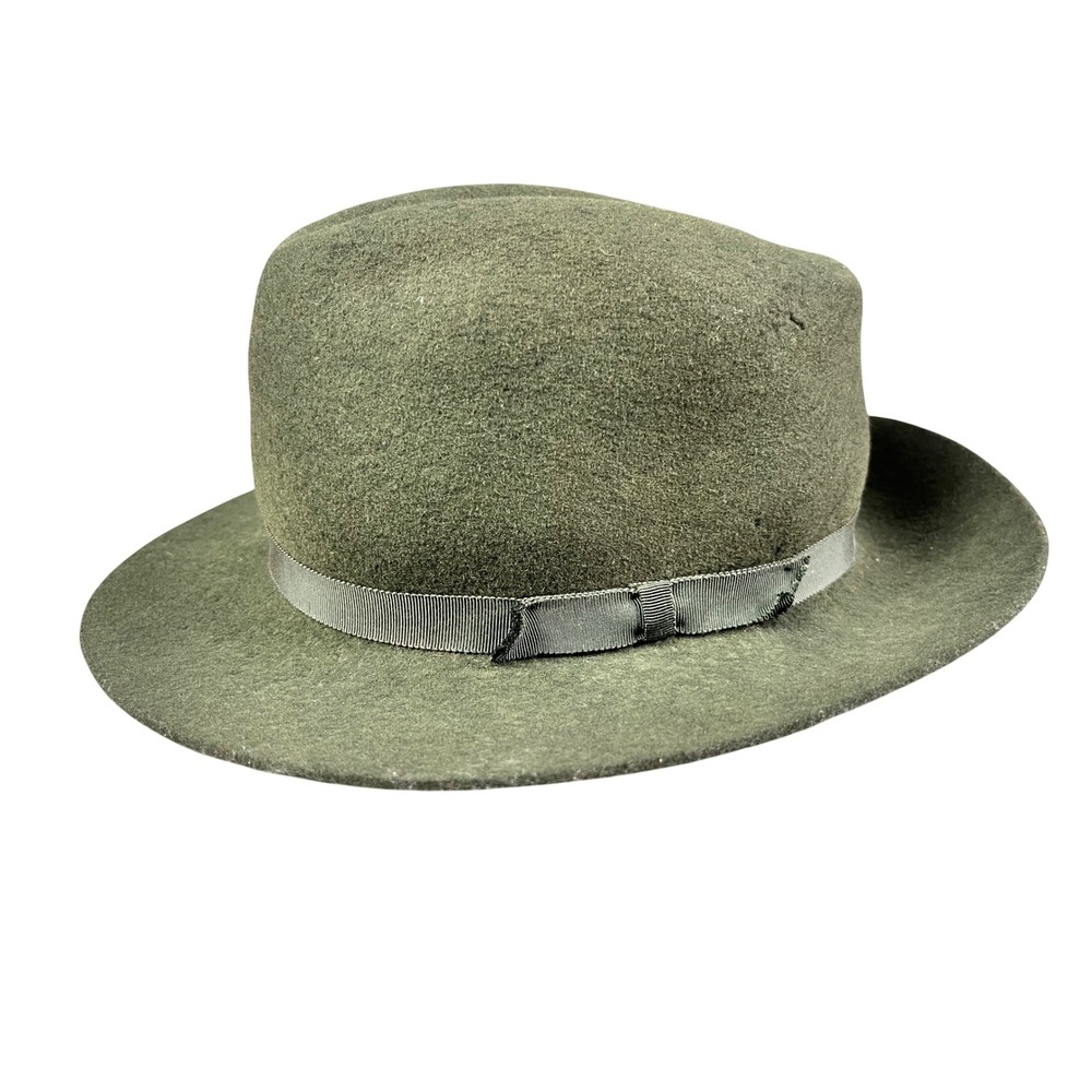 Vintage LL Bean Olive Green Wool Fedora Hat Made in England Small